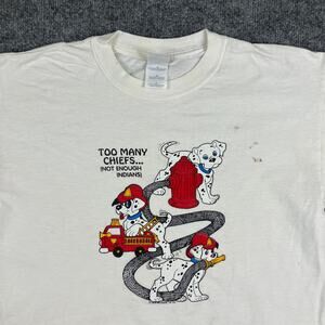 Gildan T-Shirt Mens M White Dalmatian Firefighter Funny Graphic Humor Tee